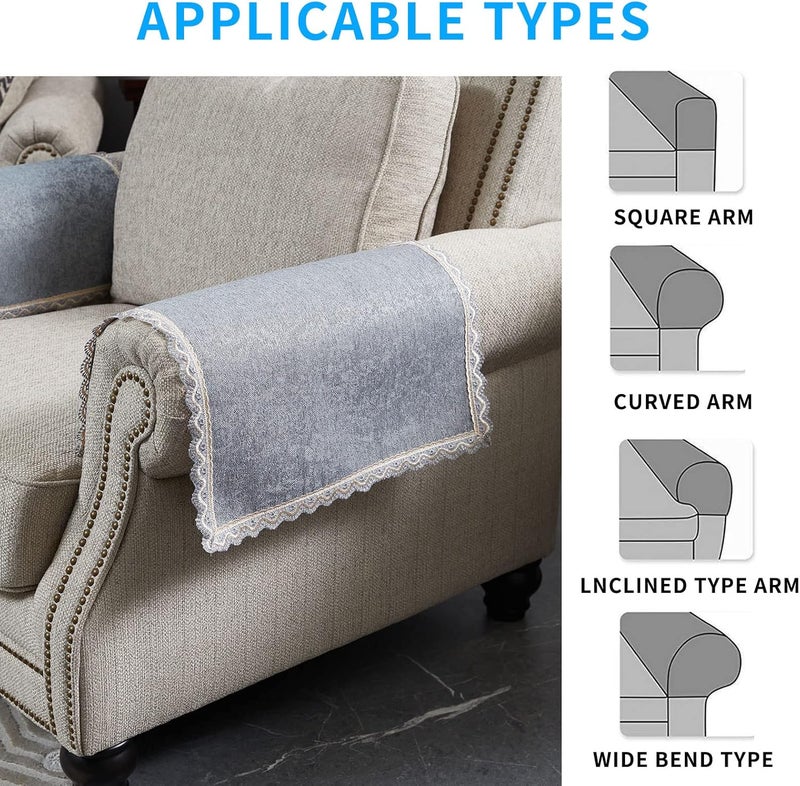 MINJIATEX Couch arm Covers,Non-Slip lace Sofa arm Covers Set of 2 Washable Sofa armrests Covers for Living Room Recliner Chair arm Cover Protectors for Leather Sofa armrest slipcover (GYDF-Grey) - Image 5